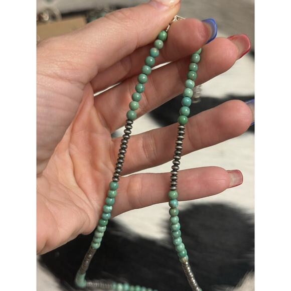 Native American Sterling Silver Saucer Turquoise Navajo Pearl Necklace 18-20” - Picture 7 of 9